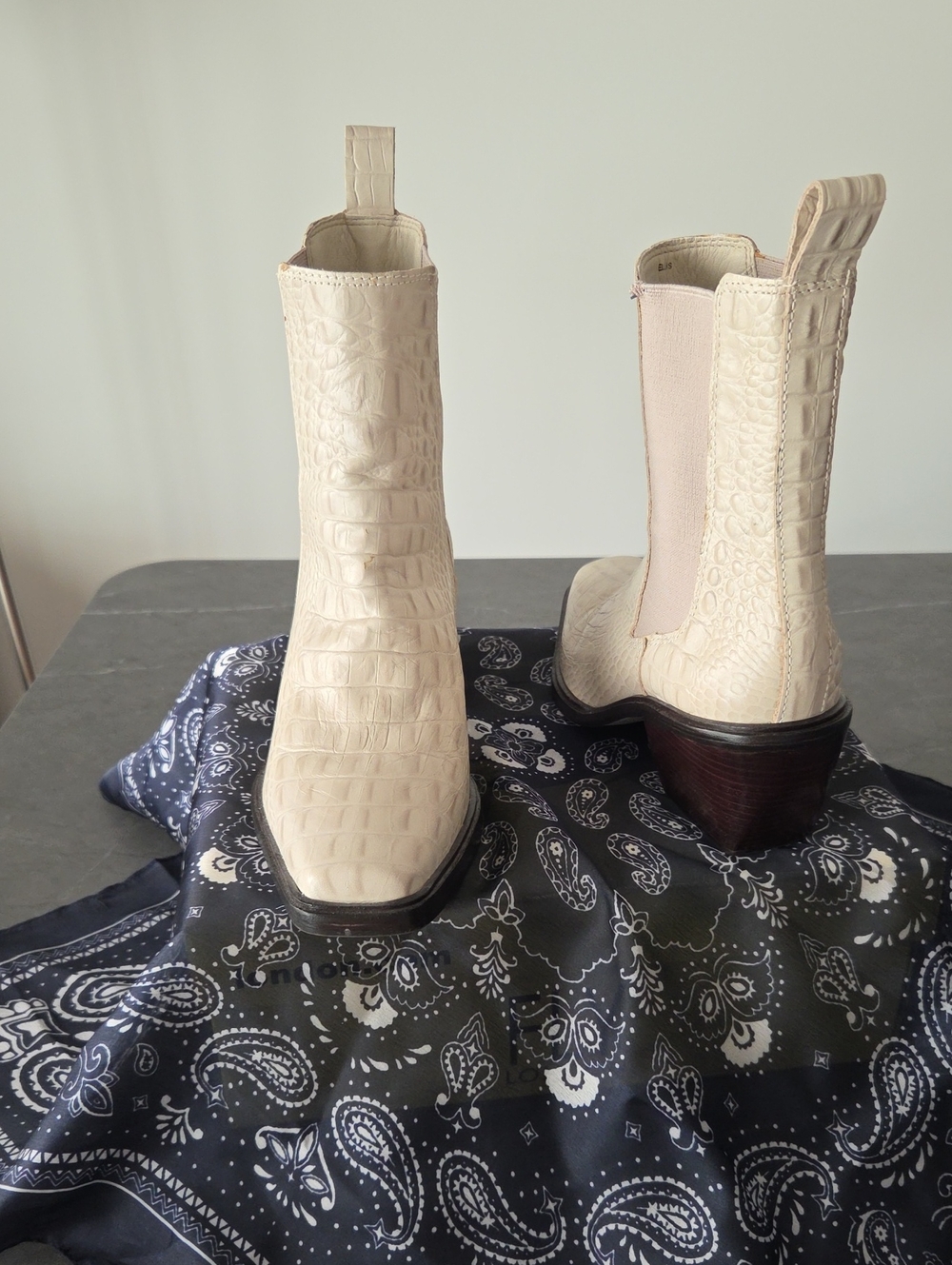 Matisse Off-White Croc-Embossed Western Chelsea Booties